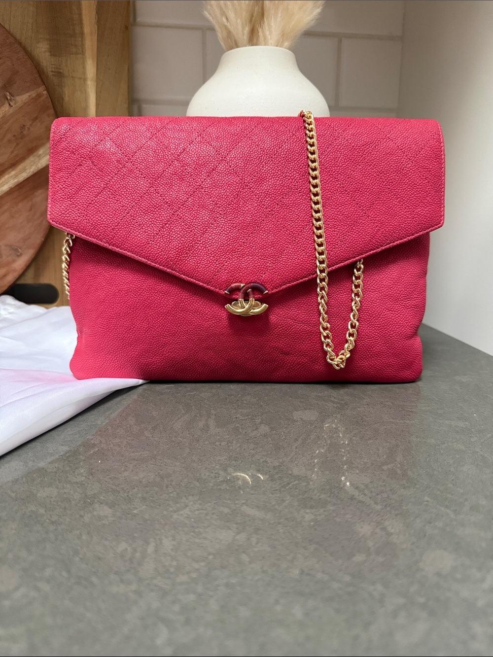 CHANEL Caviar Quilted Envelope CC Clutch | Pink 100% Caviar Leather